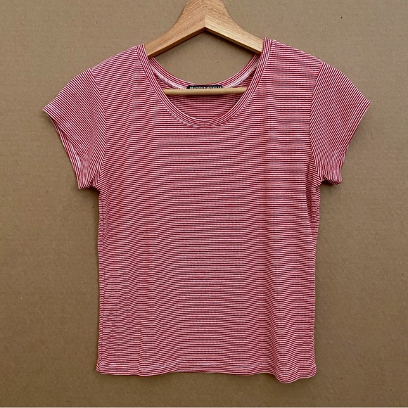 BRANDY MELVILLE Red + White Striped Stretchy Tee - Picture 5 of 7